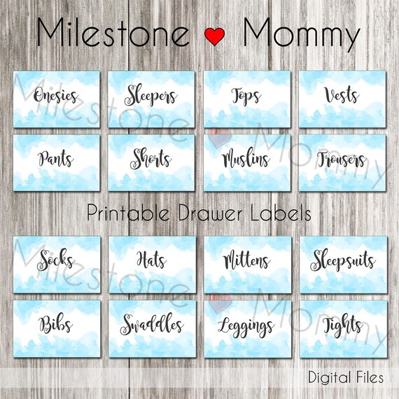 Watercolor Drawer Labels Baby Blue Dresser Labels Clothing Etsy