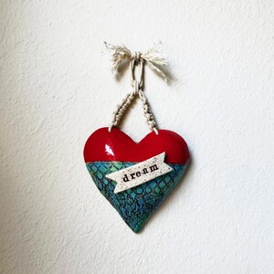 Handmade Ceramic Heart Ornament – &quot;Dream&quot; Wall Hanging