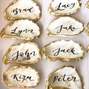 Beach Combed Oyster shell place cards / name place settings / wedding favours / gold theme / silver theme/ copper theme / rose gold theme image 4