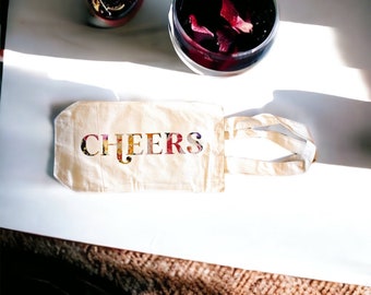 Floral Cheers Canvas Wine Tote Bag