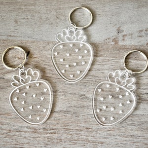 Strawberry Cute Kawaii with Hearts Clear Acrylic Keychain