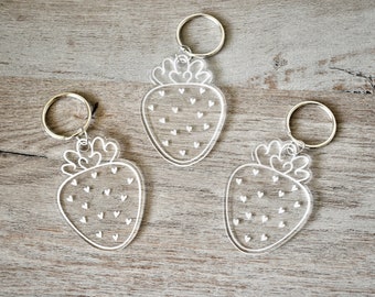Strawberry Cute Kawaii with Hearts Clear Acrylic Keychain