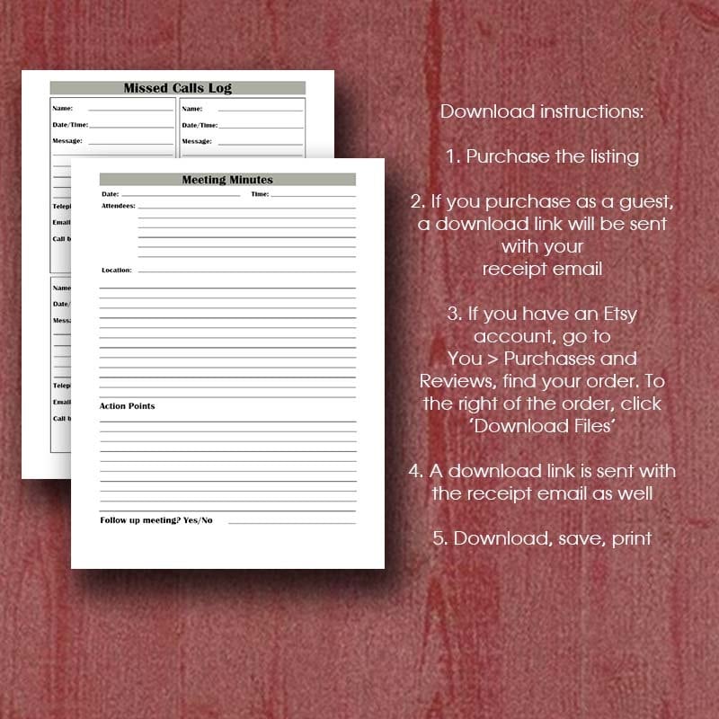 Office Essential Printable Bundle, A4/letter, Instant Download, Meeting ...