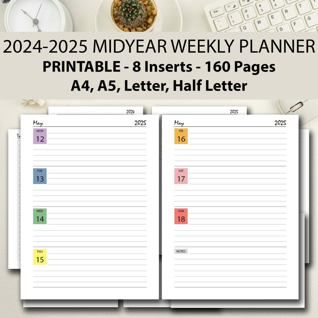20242025 Organizer Printable Rainbow BUNDLE, A5/a4/half Letter/letter