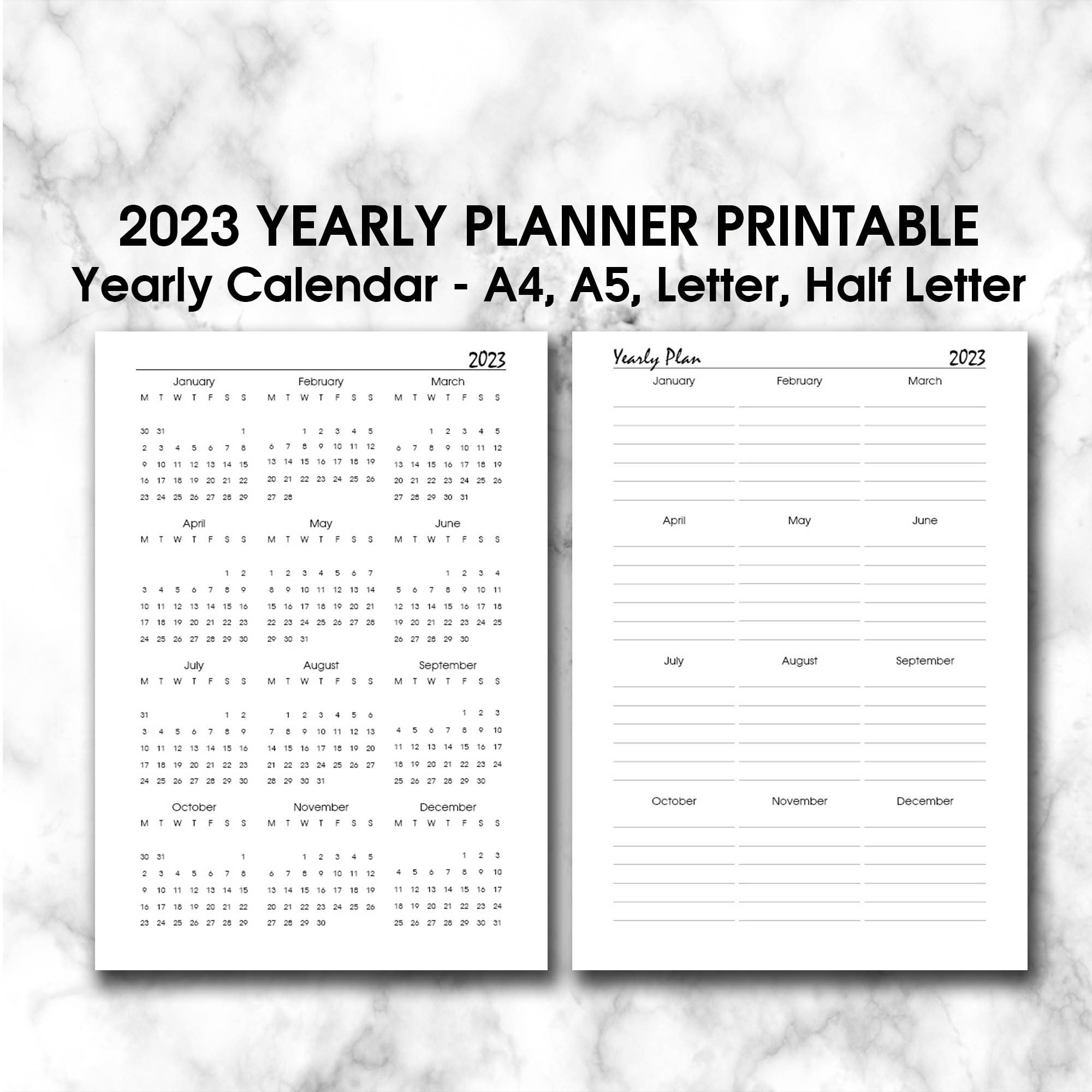 Uo Calendar 2023 2023 Simple Printable Calendar Yearly Planner On 1 Page | Etsy