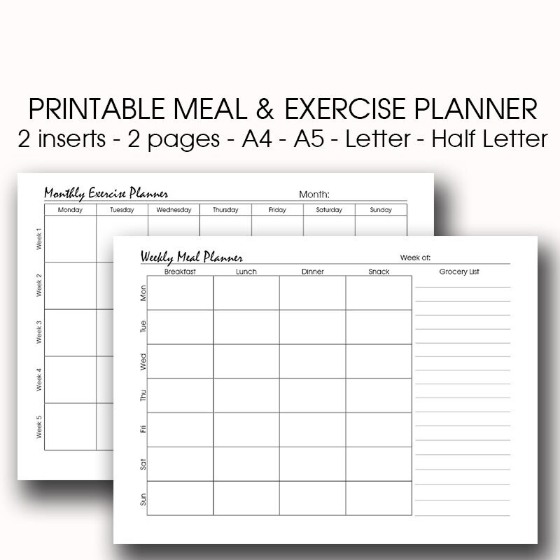 diet fitness planner diabetic meal planner printable workout etsy
