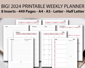 2024 Productivity Planner Printable PINK Bundle, A4/A5/Half Letter/Letter, 2024 Daily Planner, 2024 Weekly Journal, 2024 MO2P, 2024 Calendar