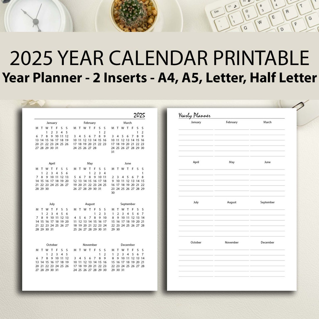 2025 Year Calendar Printable, A4/a5/half Letter/letter, 2025 Calendar ...