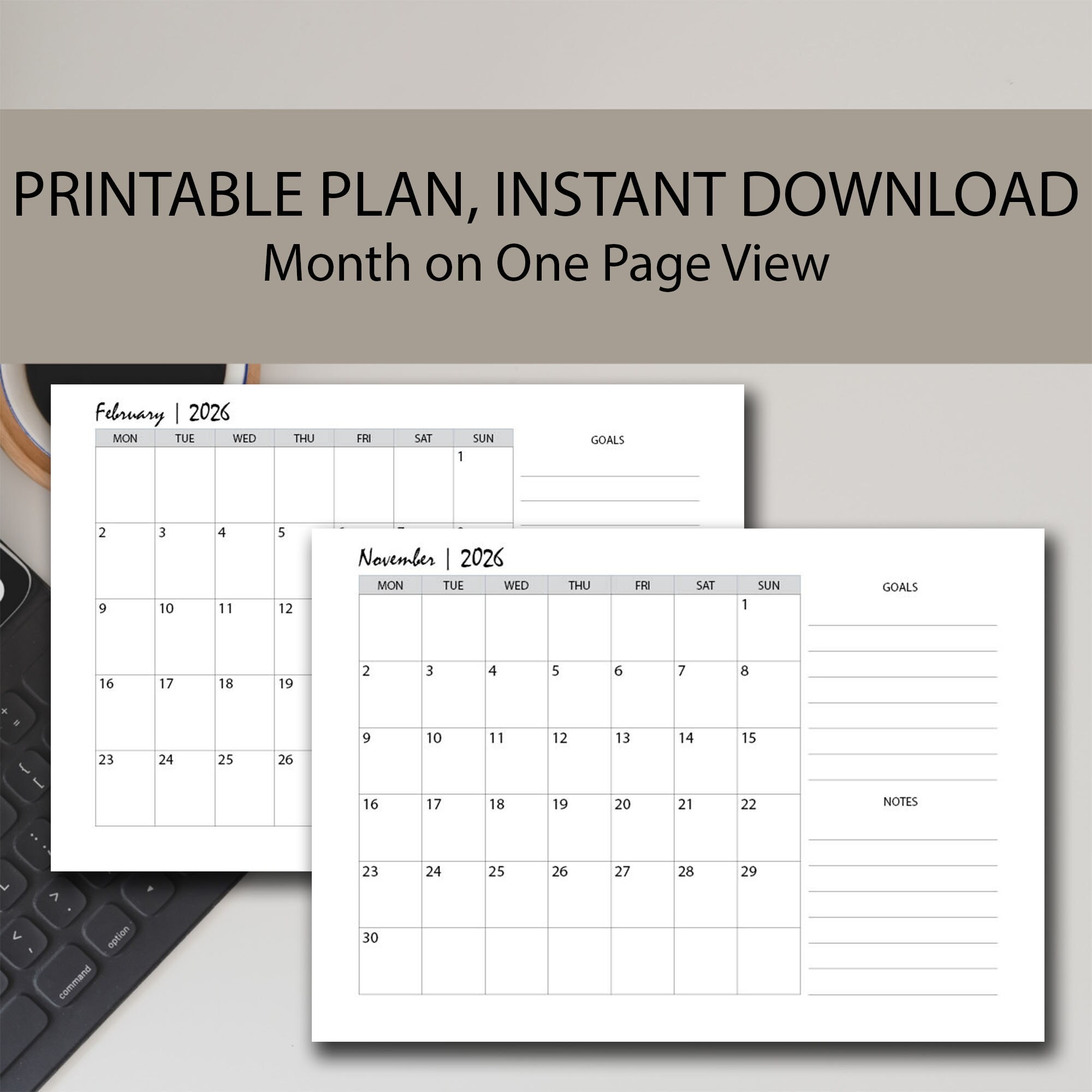 5 Year Calendar Planner GREY Printable, 5 Year Monthly Planner, 5 Year ...