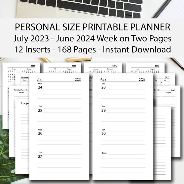 2023-2024 Mid Year Personal Size Printable Planner Insert, 2023-2024 Personal Size Planner Printable, Personal Size Planner Insert 2023-2024