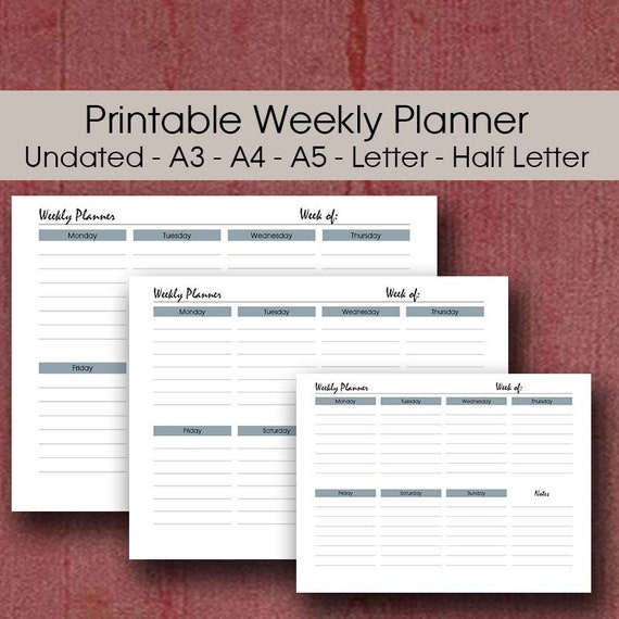 landscape weekly planner a3 desk planner a5 filofax insert etsy