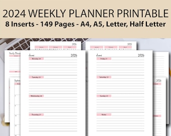 2024 Weekly Planner Printable PINK BUNDLE, Week on 2 Pages 2024, A4/A5/Half Letter/ Letter, Weekly Agenda, Student Organizer, Weekly Planner