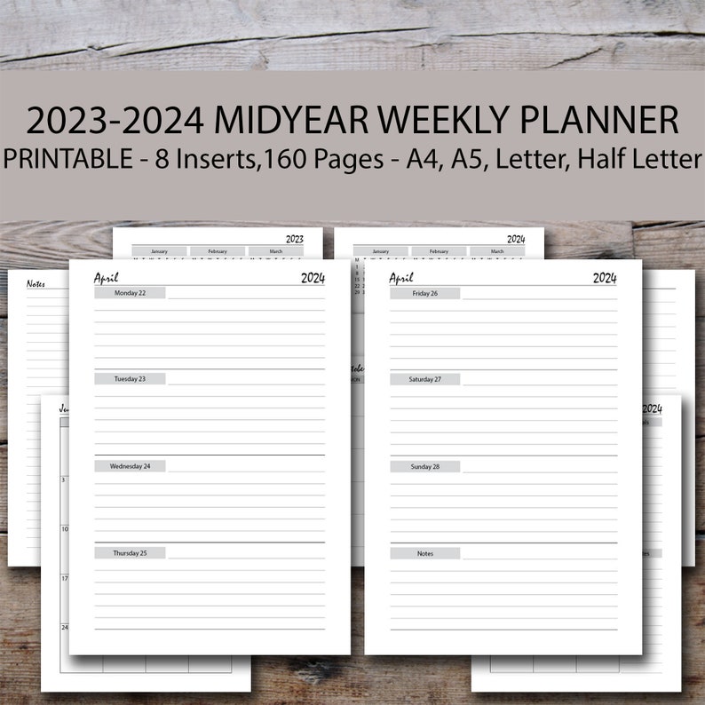 20232024 Weekly Planner Printable GREY 2023 2024 Weekly Etsy UK