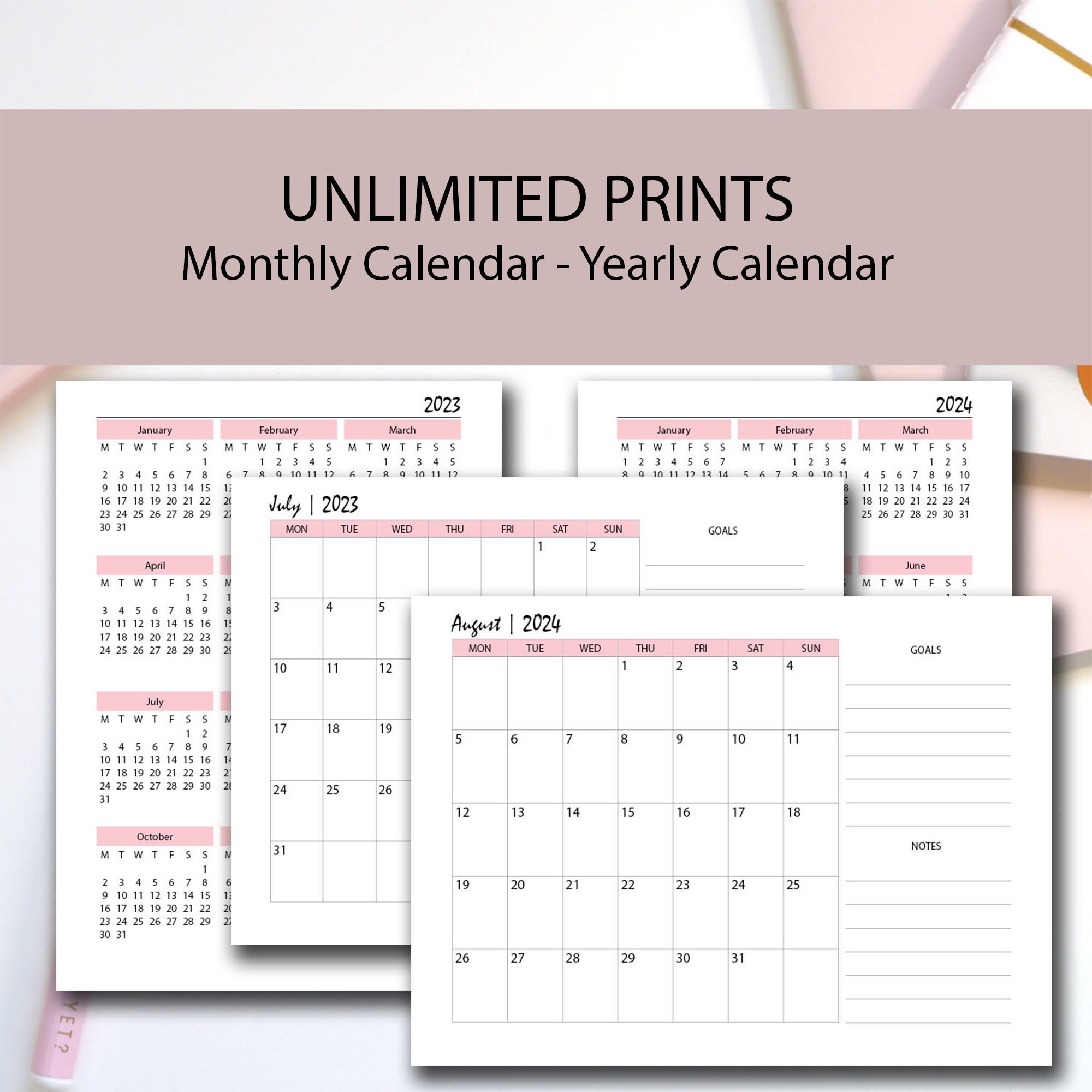 20232024 Weekly Planner Printable PINK Bundle, A4/a5/half Letter
