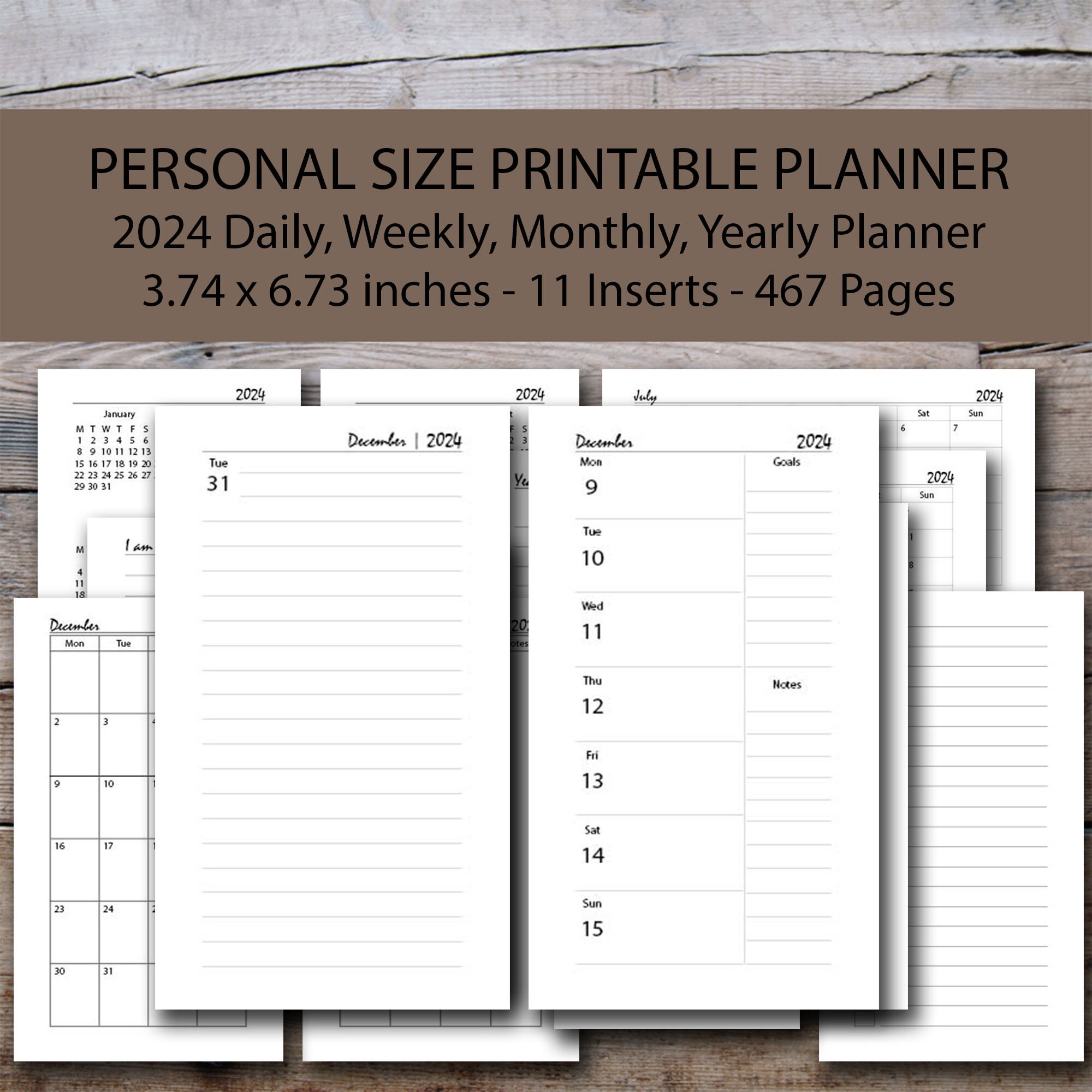 2024 Daily, Weekly, Monthly, Yearly Personal Size Planner Printable Set ...
