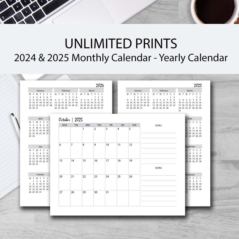 20242025 Midyear Planner Printable GREY Bundle, Weekly Organizer 2024
