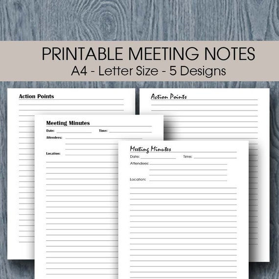 meeting minutes template printable a4 letter etsy printable meeting notes template