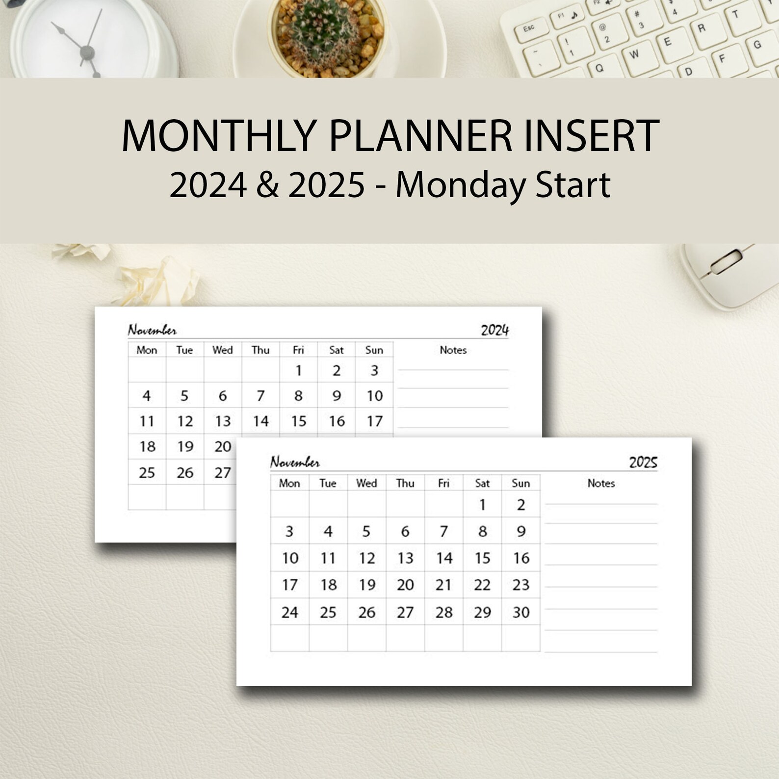 2024 Monthly Calendar Printable Personal Size, 2024 Monthly Planner ...
