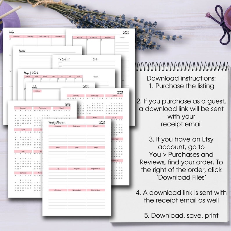 2023 Weekly Planner PINK Printable Week at a Glance 2023 Etsy