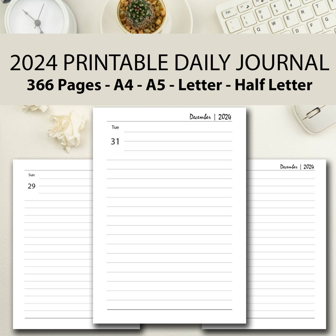 Diario 2024 imprimible, Diario 2024 imprimible, A4/A5/Media carta/Carta ...