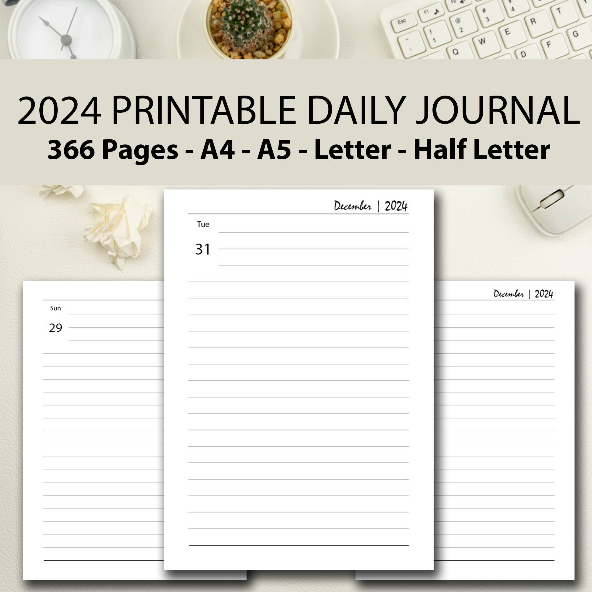 Diario 2024 imprimible, Diario 2024 imprimible, A4/A5/Media carta