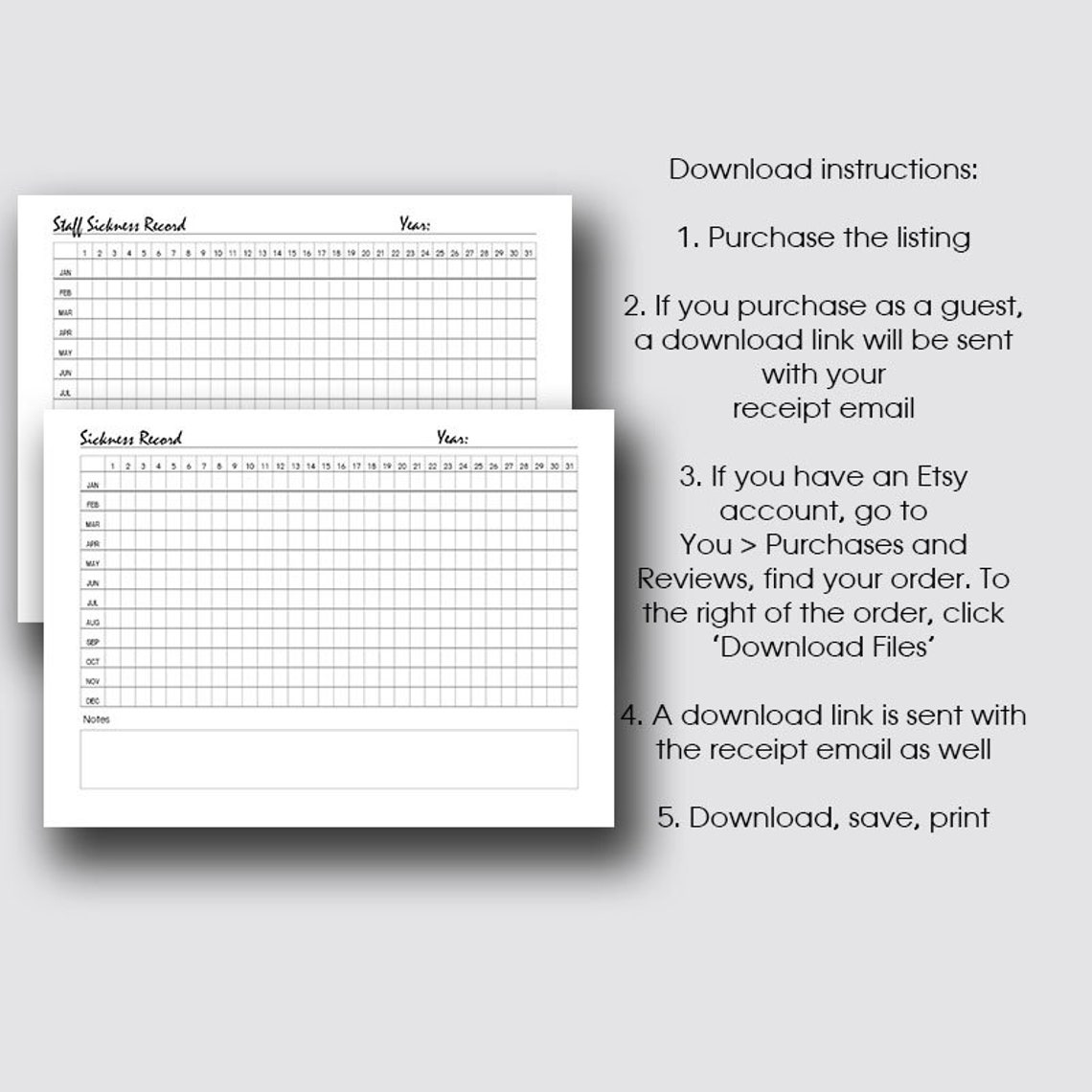 Sickness Record Keeper Printable Sickness Planner Staff | Etsy