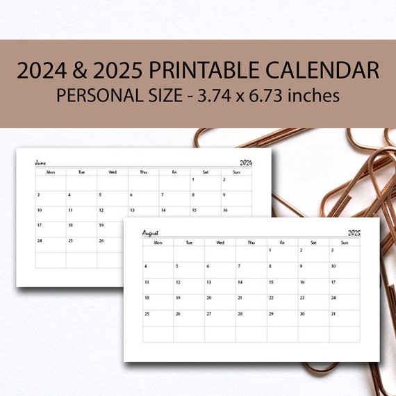 Calendrier 2024 à imprimer format personnel, 2024 mois sur 1 page
