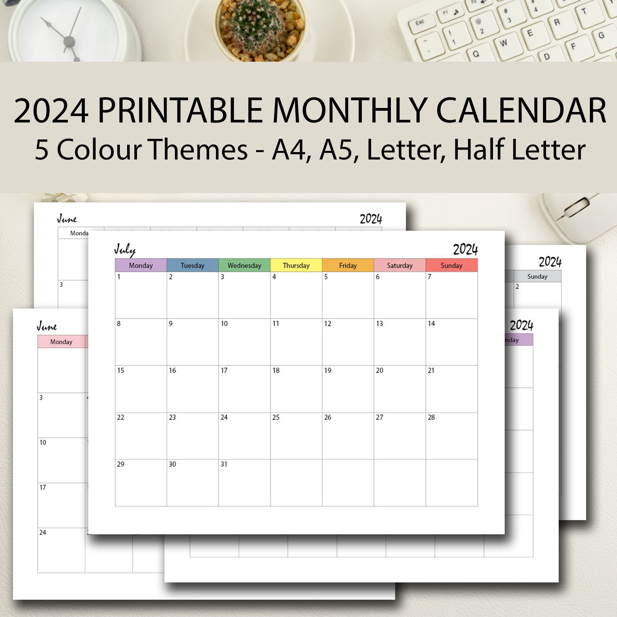 2024 Monthly Calendar Printable BUNDLE 2024 Dated Month on 1 Etsy UK