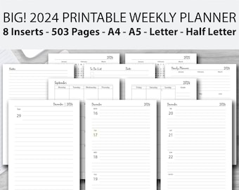 Druckbarer Wochenplaner 2024, A4/A5/Half Letter/Letter, Tagesjournal 2024 zum Ausdrucken, Monat 2024 auf 2 Seiten, Woche 2024 auf 2 Seiten, PDF