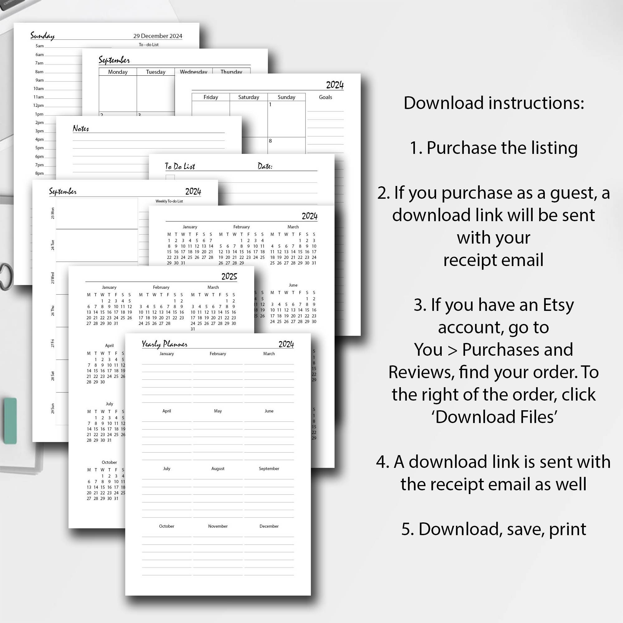 2024 Daily Planner Printable BUNDLE, A4/a5/half Letter/letter, 2024 Weekly Planner, 2024 MO2P