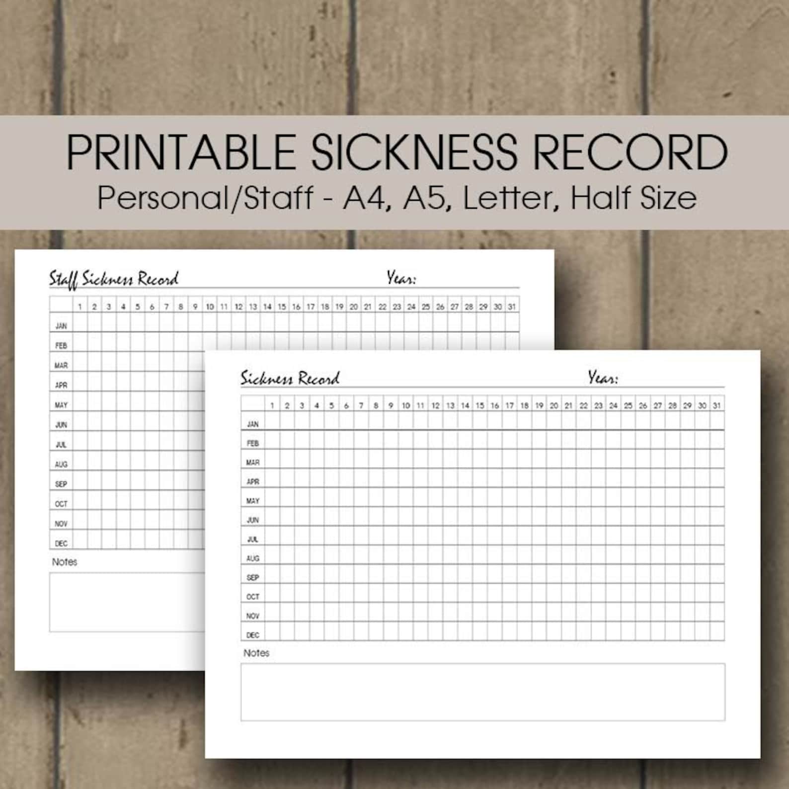 Sickness Record Keeper Printable Sickness Planner Staff | Etsy