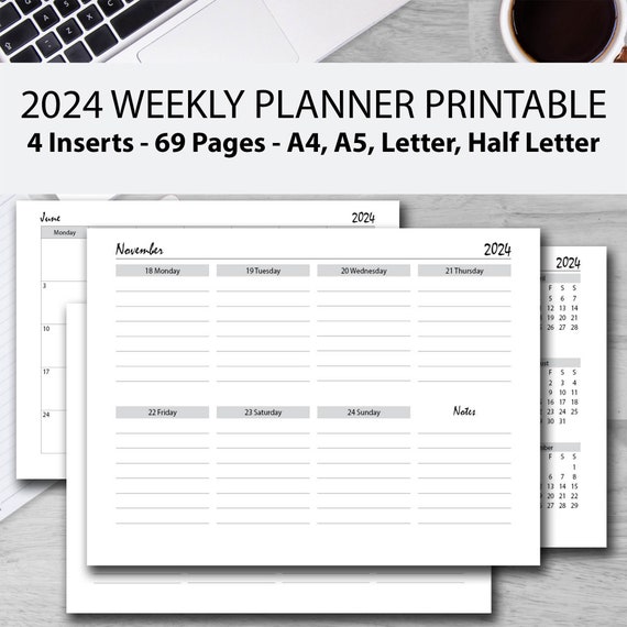 2024 Weekly Landscape Planner Printable GREY BUNDLE, A4/a5/half  Letter/letter, 2024 Weekly Organizer, 2024 Weekly Schedule, Weekly Agenda 