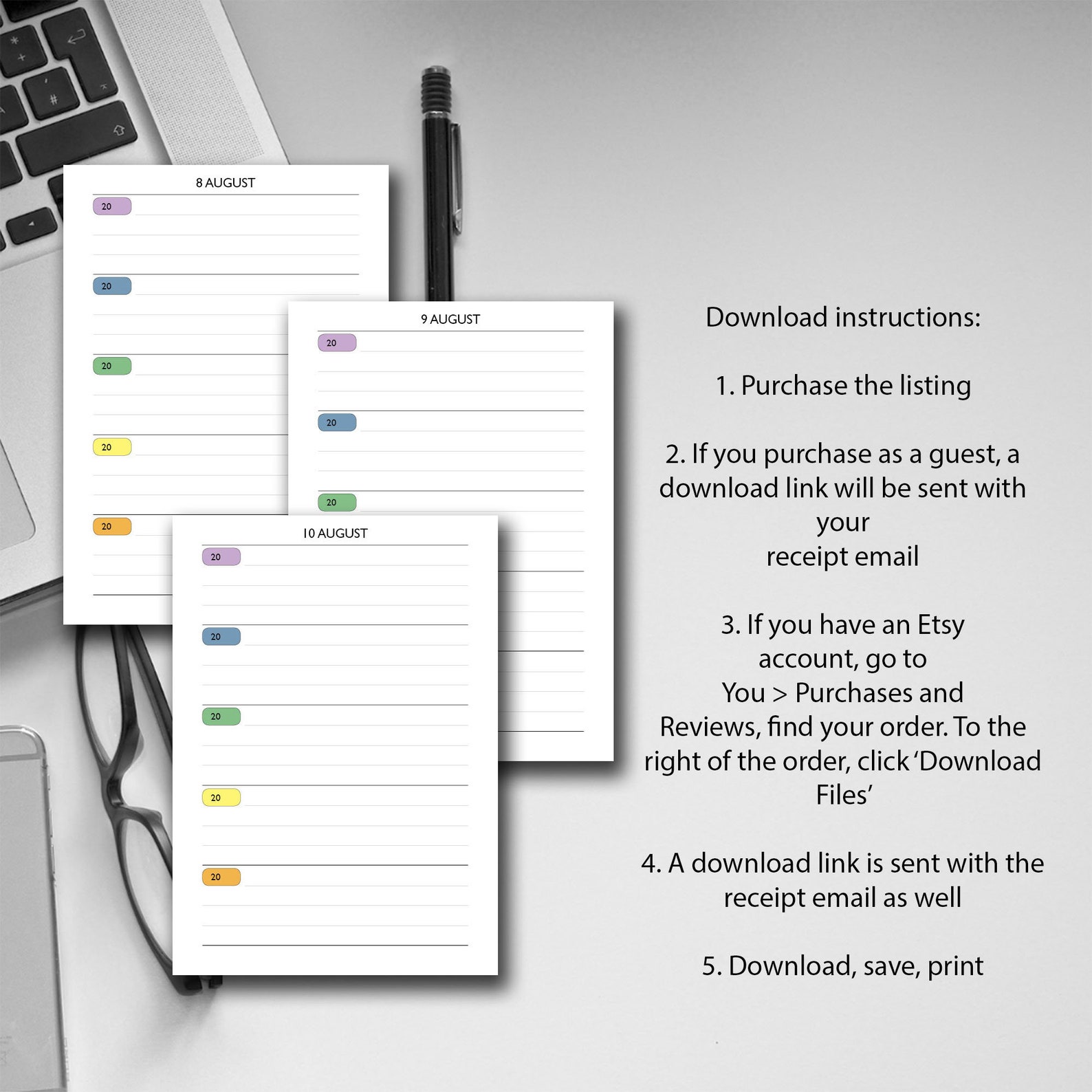 One Line A Day 5 Year Journal Printable RAINBOW, A4/a5/half Letter ...