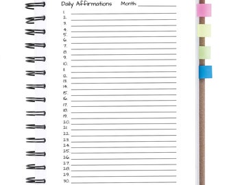 Page d’affirmation quotidienne imprimable, Journal de gratitude, Affirmation positive, Page de journal A5 imprimable, Suivi mensuel, Modèle de journal A5