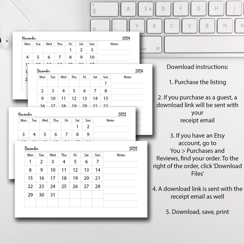 2024 Monthly Calendar Printable Personal Size, 2024 Monthly Planner ...