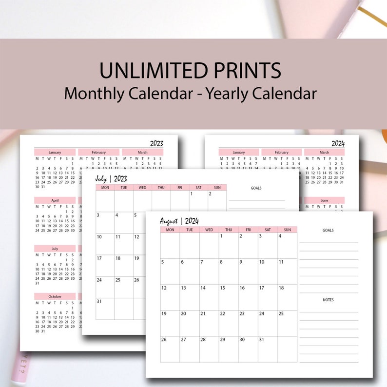 20232024 Weekly Planner Printable PINK Bundle, A4/a5/half Letter