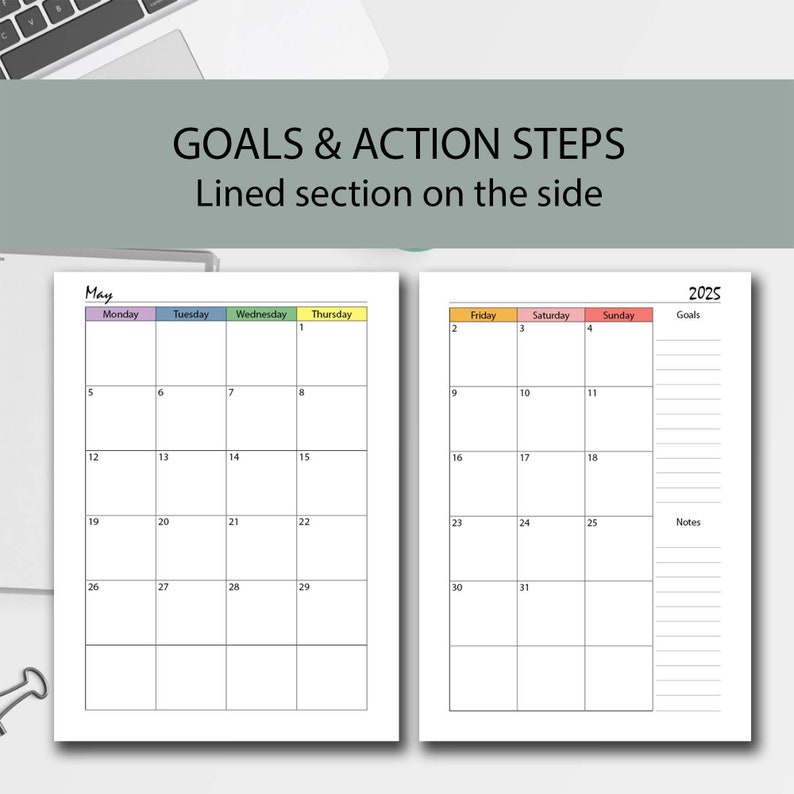 20242025 Midyear Planner Printable RAINBOW, Month on 2 Page 20242025