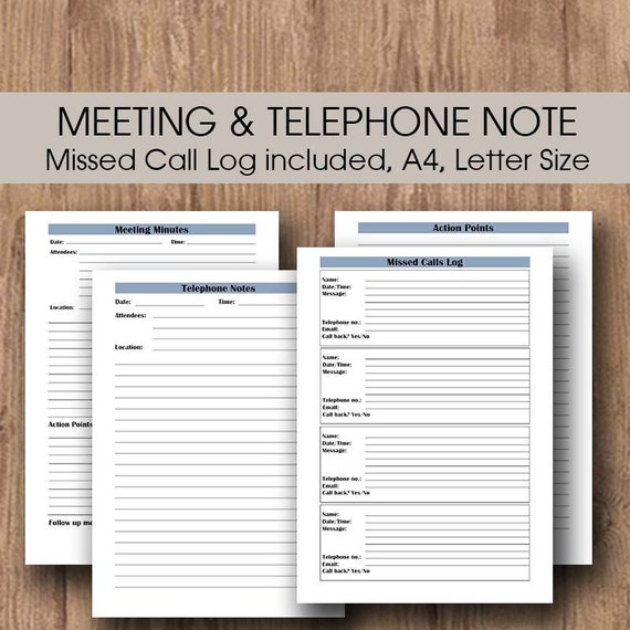 meeting minutes printable template a4 letter telephone etsy missed call template