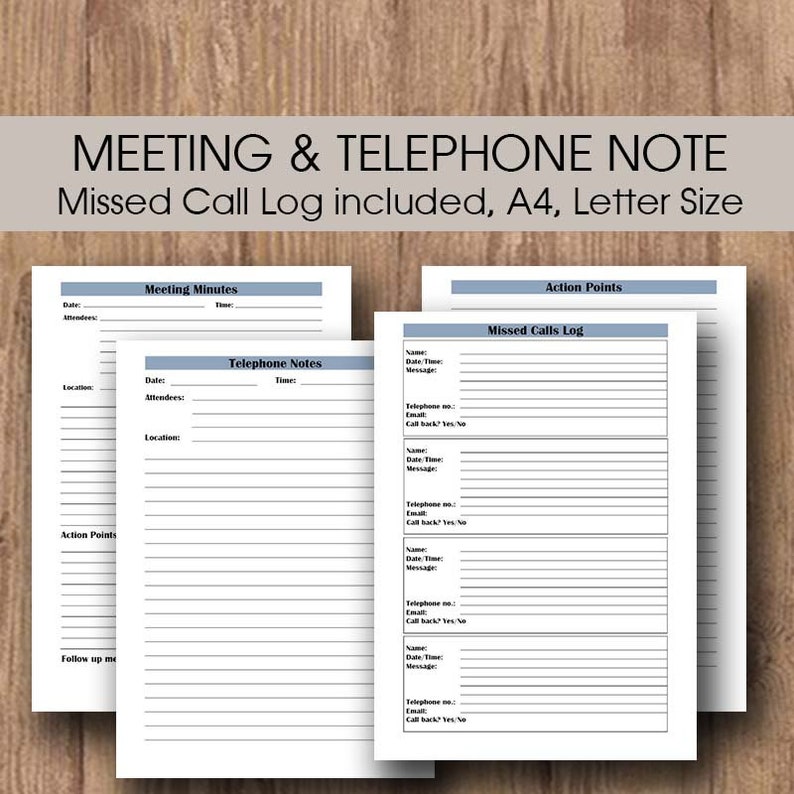 Meeting Minutes Printable Template A4 Letter Telephone Message Etsy
