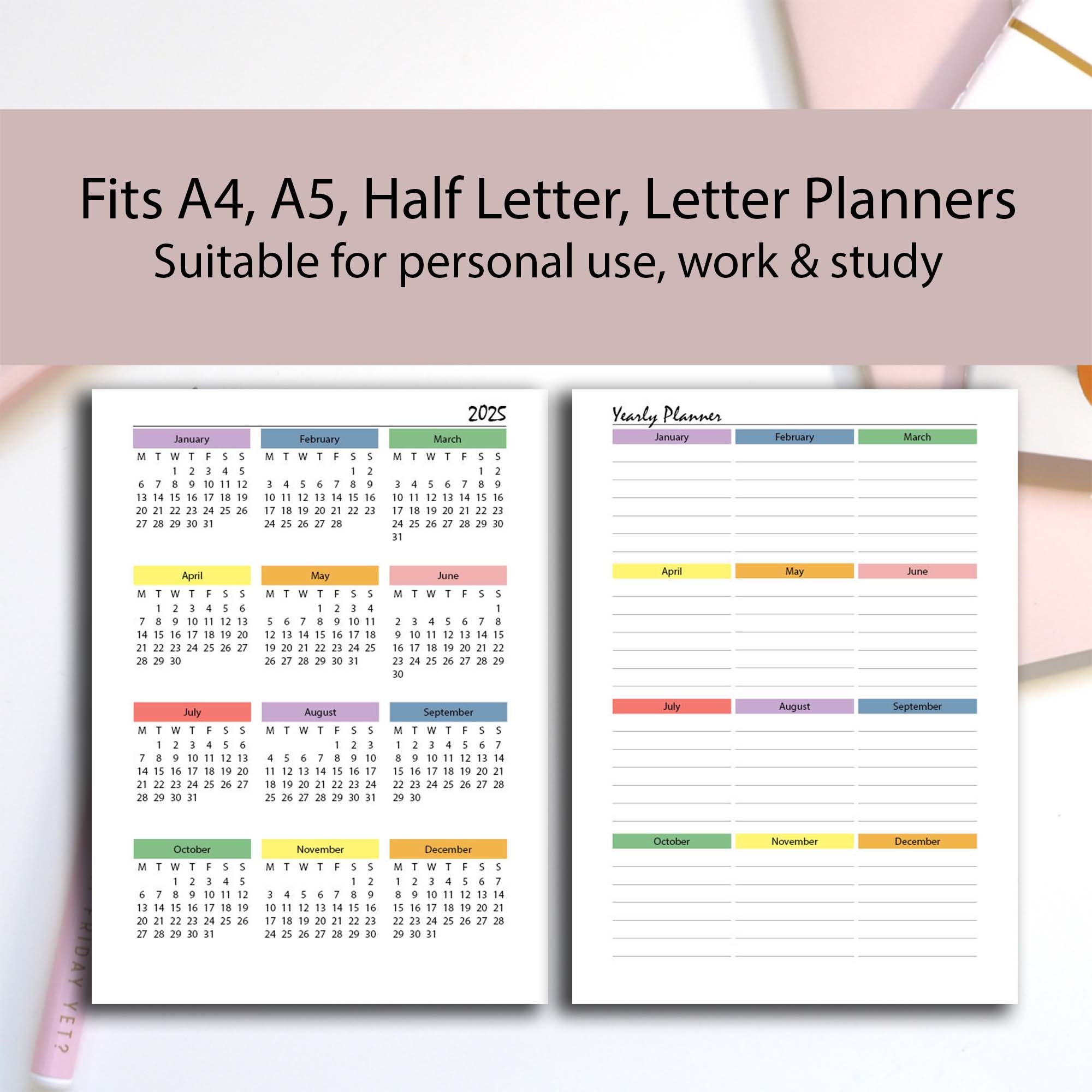 2025 Year Calendar Rainbow Printable 2025 Calendar Pdf Etsy UK