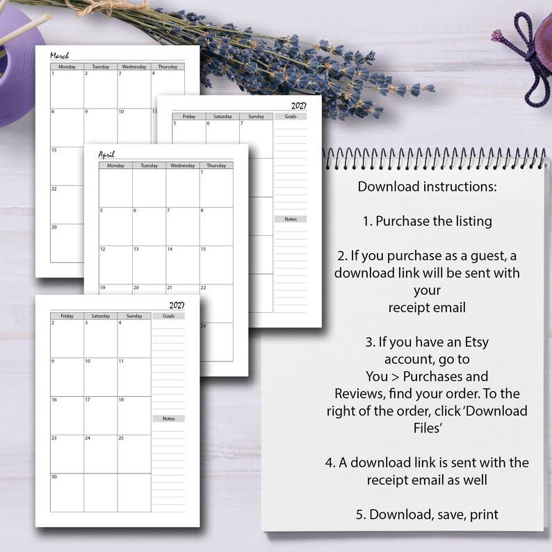 2023 2027 monthly planner grey printable 5 year planner mo2p etsy 
