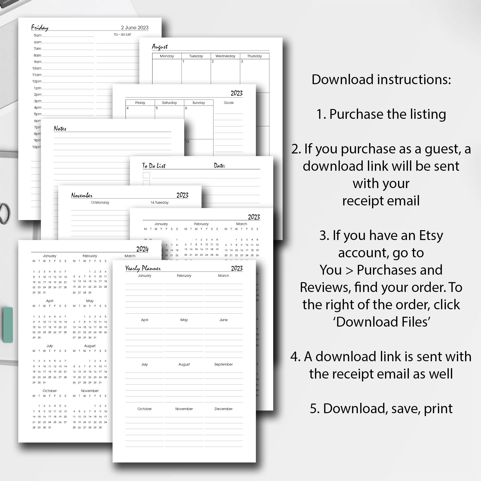 2023 Weekly Planner Printable Set, A4/a5/half Letter/letter, 2023 Hourly Daily Planner, 2023