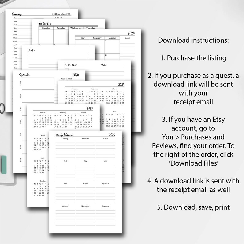 2024 Daily Planner Printable BUNDLE, A4/a5/half Letter/letter, 2024