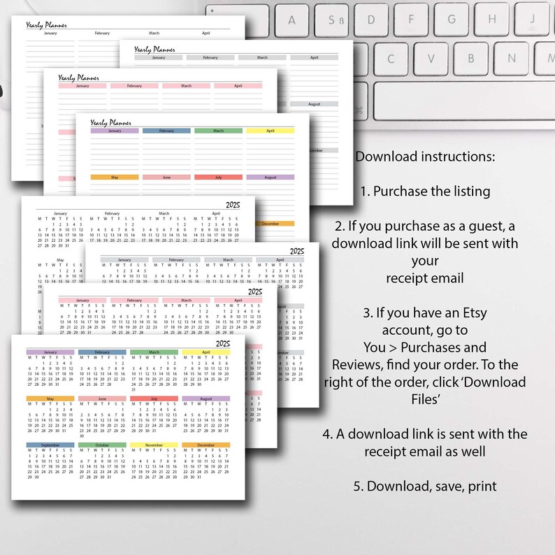 2025 Year Calendar Printable Landscape Pack, 2025 Calendar Sunday Start ...