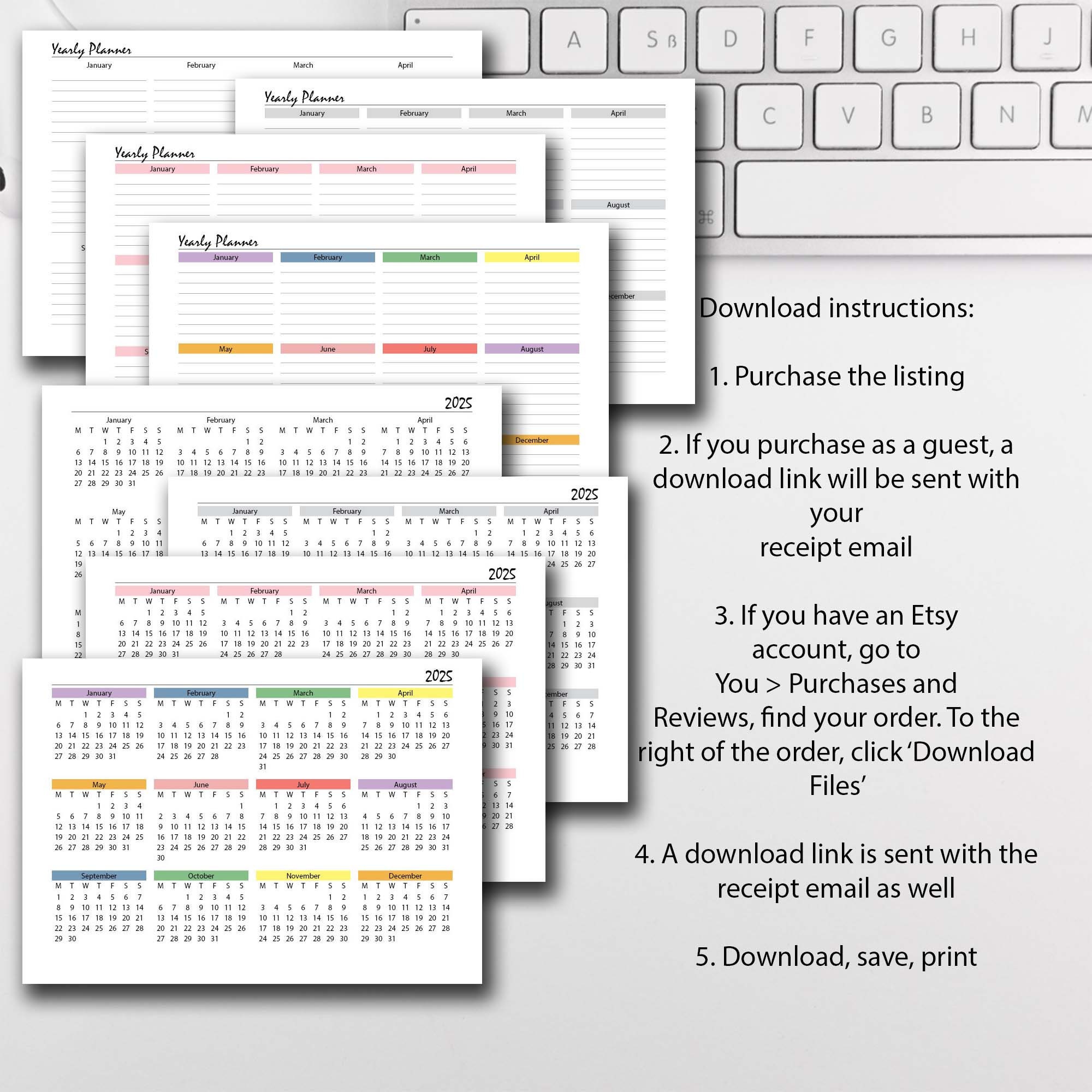 2025 Year Calendar Printable Landscape Pack, 2025 Calendar Sunday Start ...