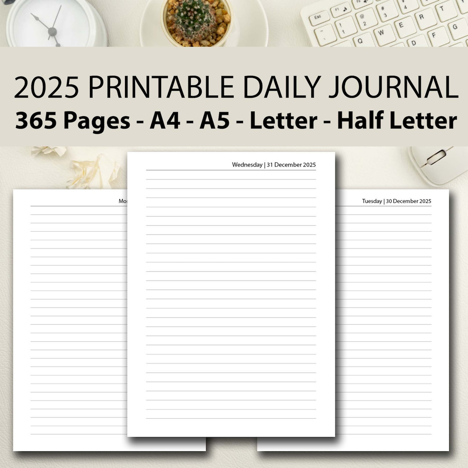 2025 Daily Planner Printable, Printable Daily Journal 2025, Daily ...