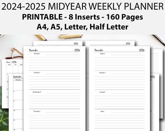 2024-2025 Weekly Organizer Printable, 2024-2025 Week on 2 Page, Midyear Weekly Planner BUNDLE, Weekly to do list, A4/A5/Half Size, Letter