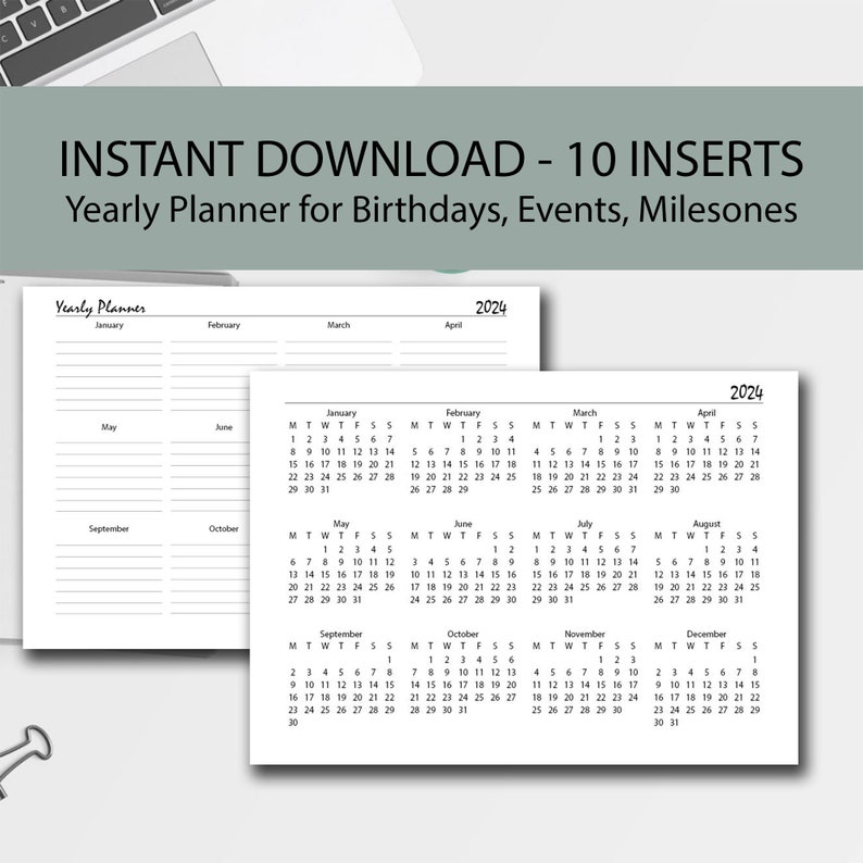 2024 Yearly Calendar Printable Landscape 2024 Yearly Etsy UK
