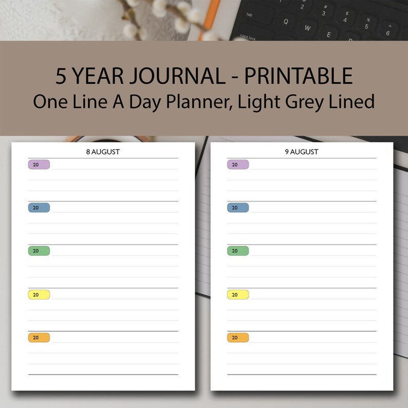 One Line A Day 5 Year Journal Printable RAINBOW, A4/a5/half Letter ...
