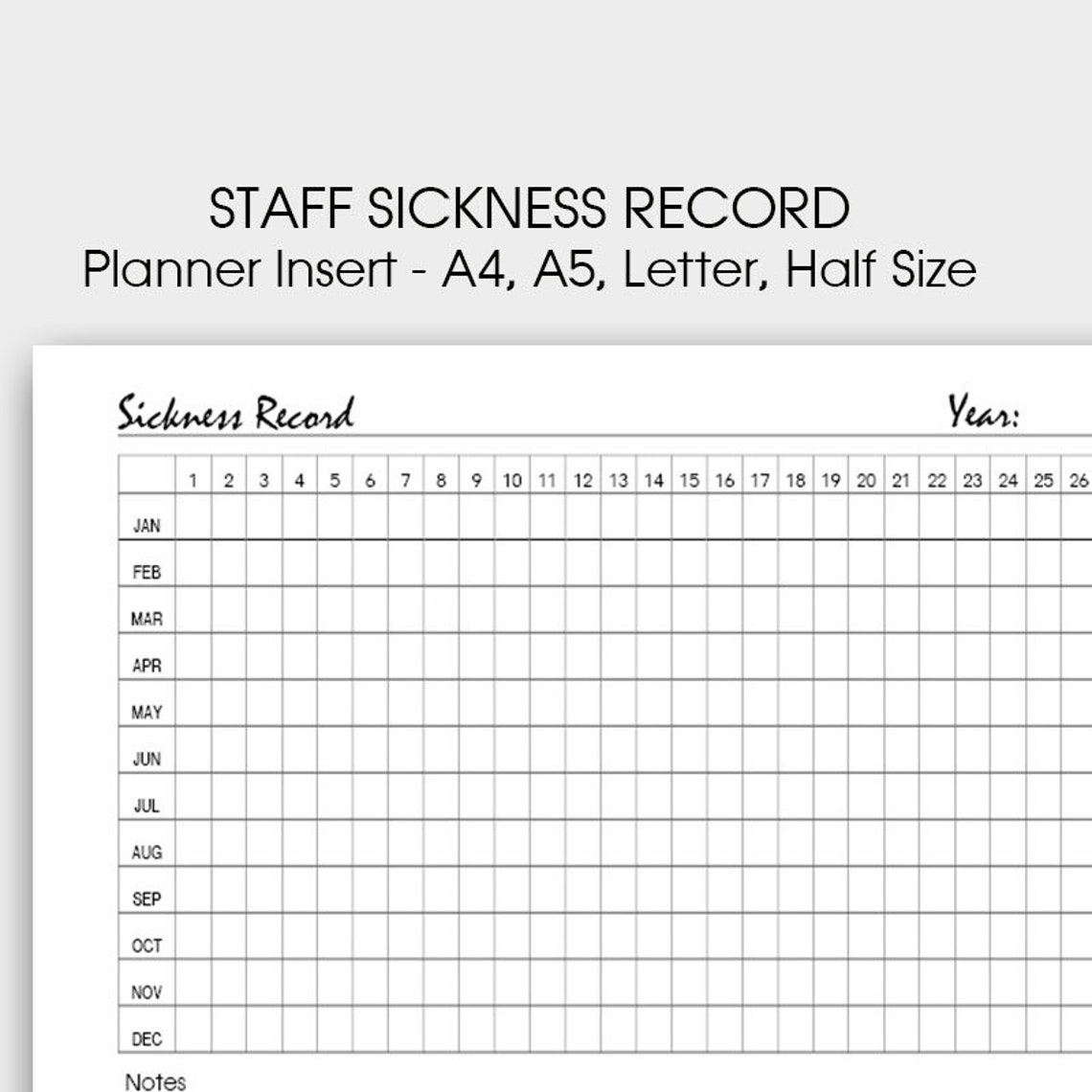 Sickness Record Keeper Printable Sickness Planner Staff Etsy Sickness Record Keeper Printable Sickness Planner Staff Etsy